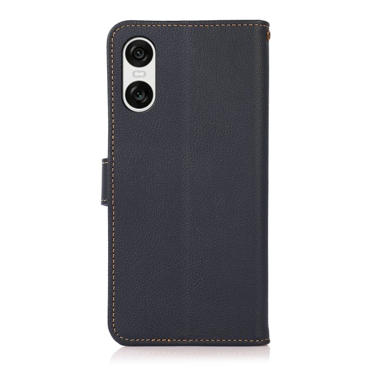 For Sony Xperia 10 VI KHAZNEH Custer Genuine Leather RFID Phone Case(Blue) - Sony Cases by buy2fix | Online Shopping UK | buy2fix