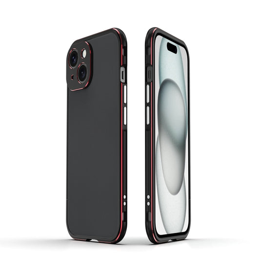 For iPhone 15 Plus Aurora Series Lens Protector + Metal Frame Phone Case(Black Red) - iPhone 15 Plus Cases by buy2fix | Online Shopping UK | buy2fix