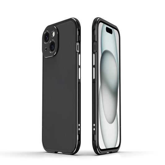 For iPhone 15 Aurora Series Lens Protector + Metal Frame Phone Case(Black Silver) - iPhone 15 Cases by buy2fix | Online Shopping UK | buy2fix