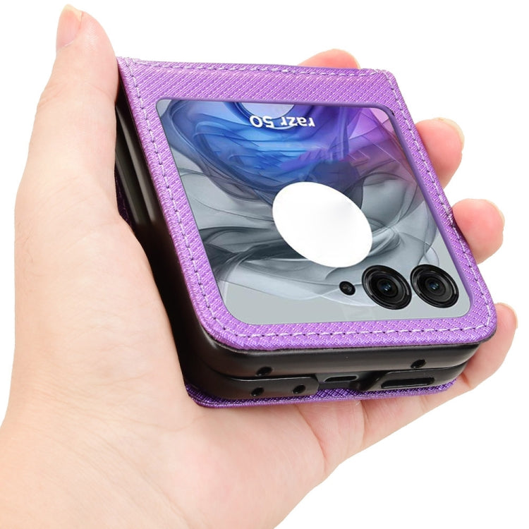 For Motorola Razr 50 Diamond Texture Leather Phone Case(Purple) by buy2fix