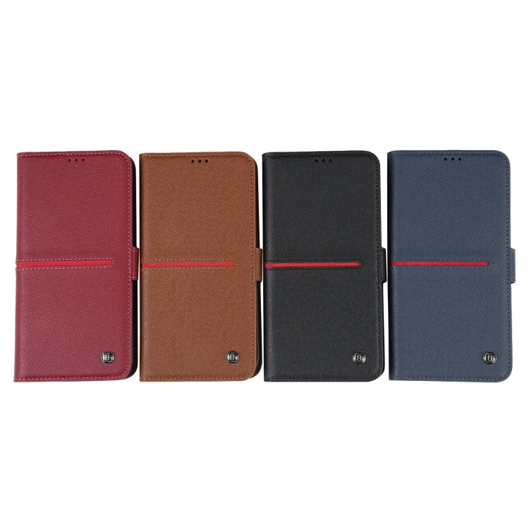 For iPhone 15 GEBEI Top-grain Horizontal Flip Leather Phone Case(Wine Red) by GEBEI