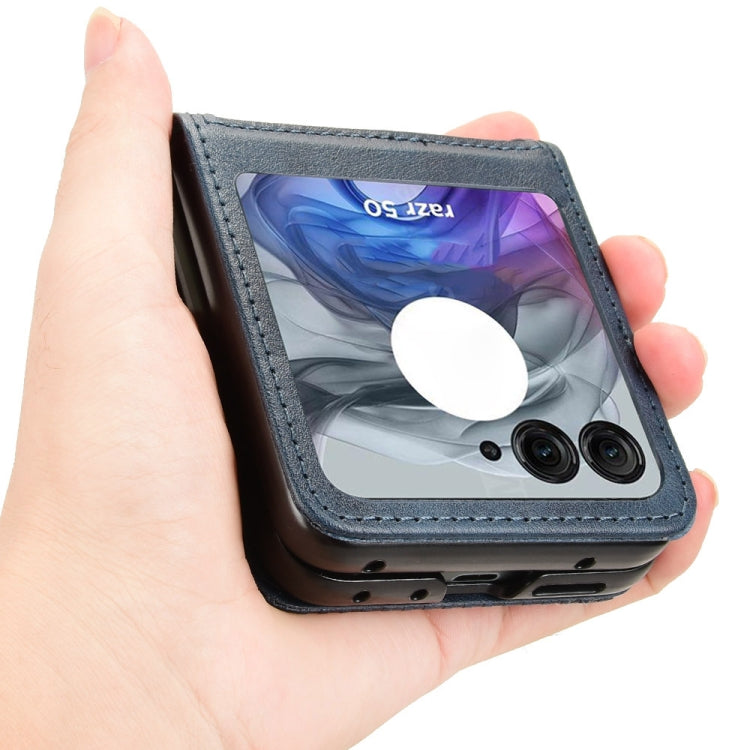 For Motorola Razr 50 Retro Texture Leather Phone Case(Blue) by buy2fix