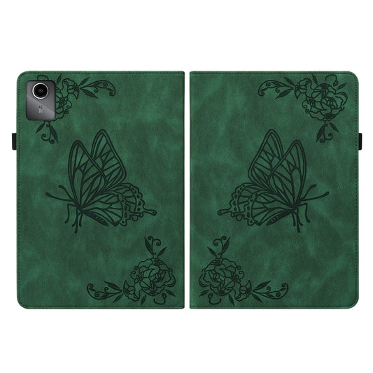 For Lenovo Tab M11/Xiaoxin Pad 11 2024 Butterfly Flower Embossed Leather Tablet Case(Green) by buy2fix