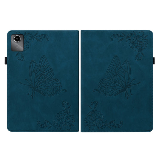 For Lenovo Tab M11/Xiaoxin Pad 11 2024 Butterfly Flower Embossed Leather Tablet Case(Blue) by buy2fix