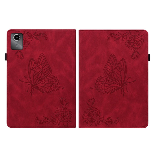 For Lenovo Tab M11/Xiaoxin Pad 11 2024 Butterfly Flower Embossed Leather Tablet Case(Red) by buy2fix