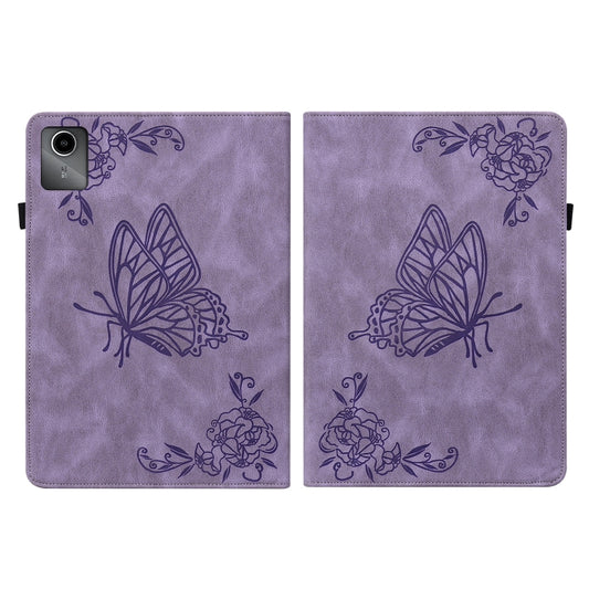 For Lenovo Tab M11/Xiaoxin Pad 11 2024 Butterfly Flower Embossed Leather Tablet Case(Purple) by buy2fix