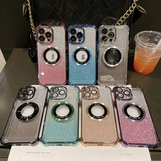 For iPhone 13 6D Electroplating Gradient Glitter Armor Magsafe Phone Case(Gold) by buy2fix