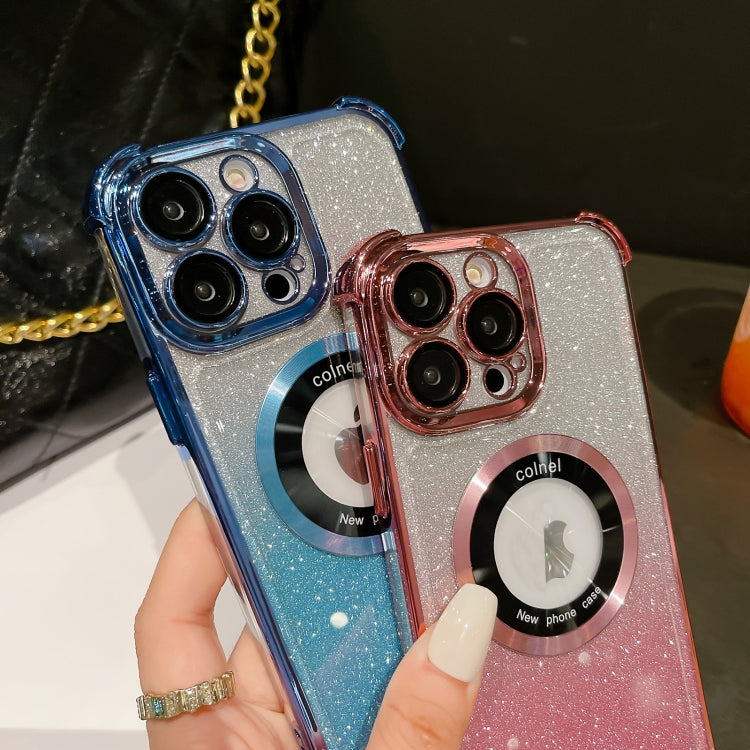 For iPhone 12 6D Electroplating Gradient Glitter Armor Magsafe Phone Case(Pink) by buy2fix