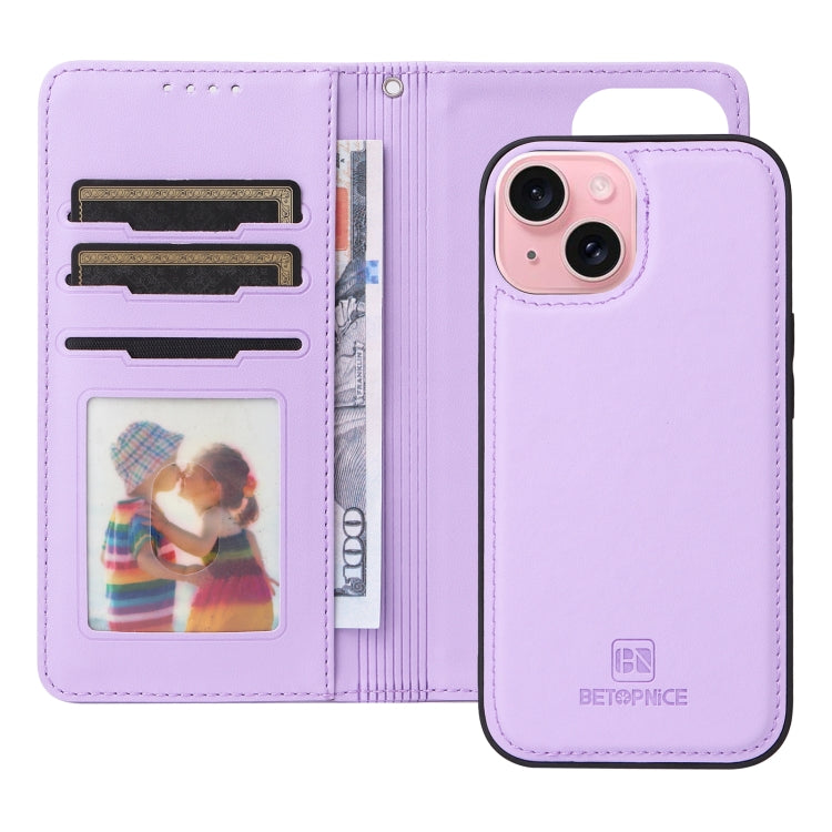 For iPhone 15 BETOPNICE BN-005 2 in 1 Detachable Imitate Genuine Leather Phone Case(Light Purple) - iPhone 15 Cases by BETOPNICE | Online Shopping UK | buy2fix