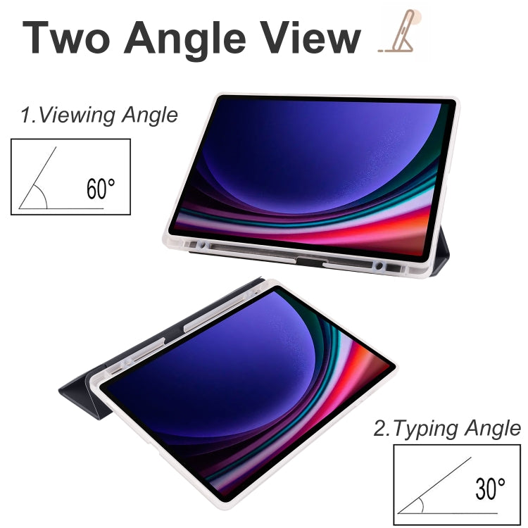 For Samsung Galaxy Tab S10+ / S9+ 3-folding Transparent TPU Smart Leather Tablet Case with Pen Slot(Black) - Galaxy Tab S9+ Cases by buy2fix | Online Shopping UK | buy2fix