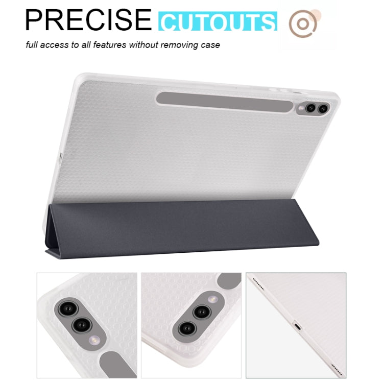 For Samsung Galaxy Tab S10+ / S9+ 3-folding Transparent TPU Smart Leather Tablet Case with Pen Slot(Black) - Galaxy Tab S9+ Cases by buy2fix | Online Shopping UK | buy2fix