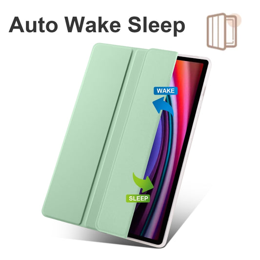 For Samsung Galaxy Tab S10+ / S9+ 3-folding Transparent TPU Smart Leather Tablet Case with Pen Slot(Matcha Green) by buy2fix