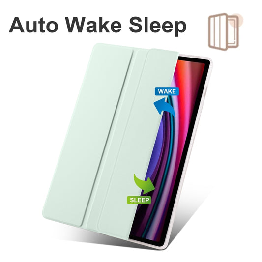 For Samsung Galaxy Tab S10+ / S9+ 3-folding Transparent TPU Smart Leather Tablet Case with Pen Slot(Light Green) by buy2fix