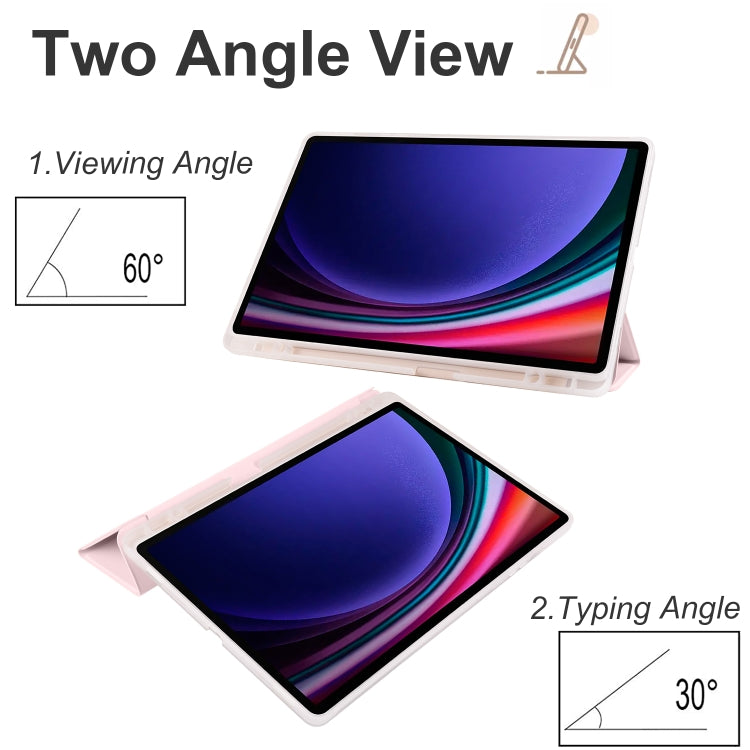For Samsung Galaxy Tab S10+ / S9+ 3-folding Transparent TPU Smart Leather Tablet Case with Pen Slot(Pink) - Galaxy Tab S9+ Cases by buy2fix | Online Shopping UK | buy2fix