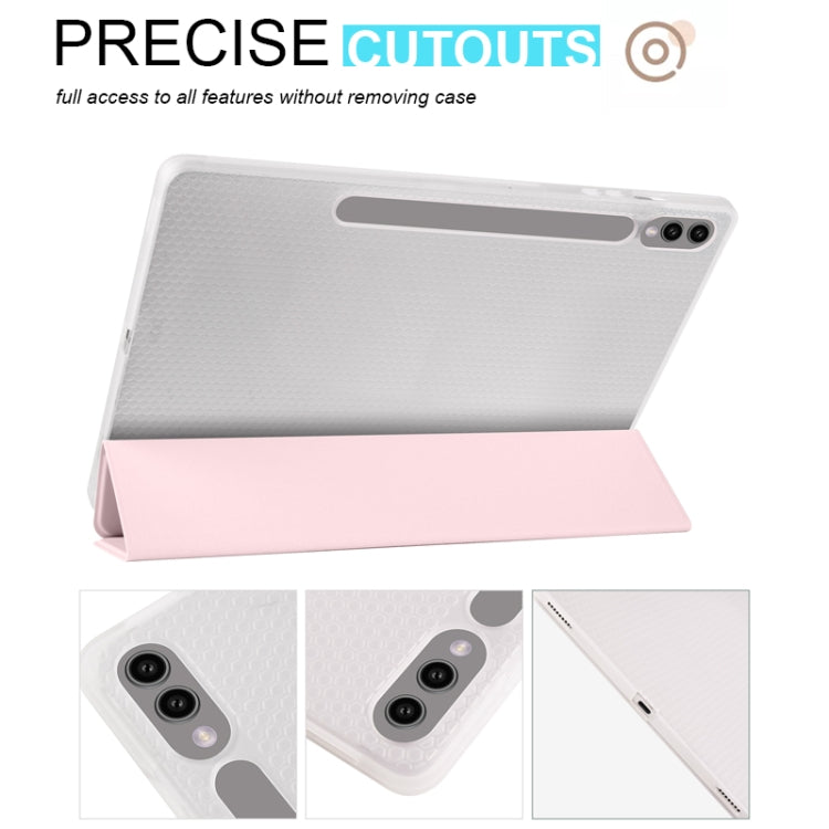 For Samsung Galaxy Tab S10+ / S9+ 3-folding Transparent TPU Smart Leather Tablet Case with Pen Slot(Pink) - Galaxy Tab S9+ Cases by buy2fix | Online Shopping UK | buy2fix