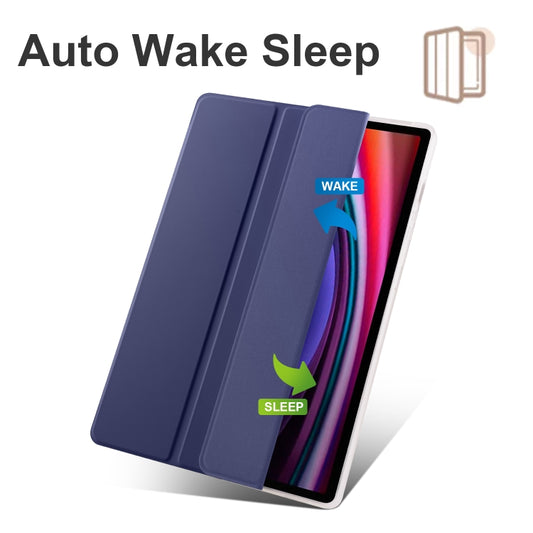 For Samsung Galaxy Tab S10+ / S9+ 3-folding Transparent TPU Smart Leather Tablet Case with Pen Slot(Dark Blue) by buy2fix