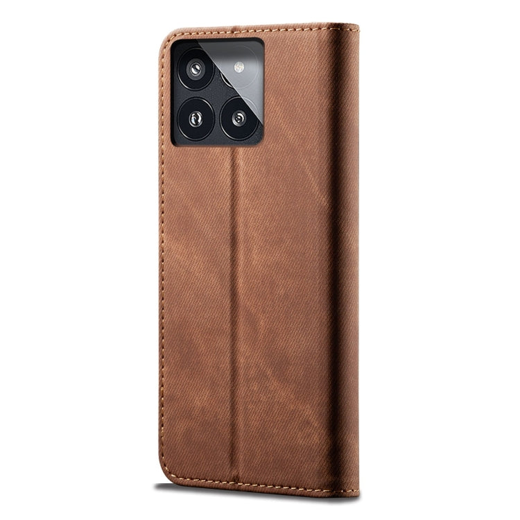 For Xiaomi Redmi K70/K70 Pro Denim Texture Casual Style Horizontal Flip Leather Case(Brown) - Xiaomi Cases by buy2fix | Online Shopping UK | buy2fix