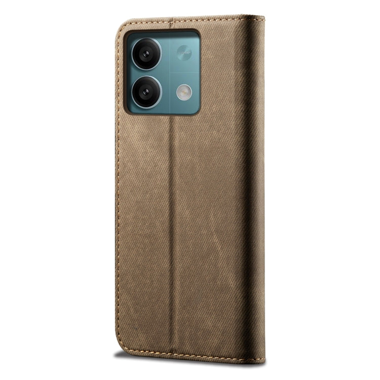 For Xiaomi Redmi Note 13 4G Global Denim Texture Casual Style Horizontal Flip Leather Case(Khaki) - Xiaomi Cases by buy2fix | Online Shopping UK | buy2fix