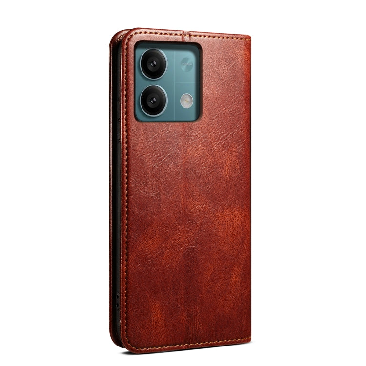 For Xiaomi Redmi Note 13 4G Global Oil Wax Crazy Horse Texture Leather Phone Case(Brown) - Xiaomi Cases by buy2fix | Online Shopping UK | buy2fix