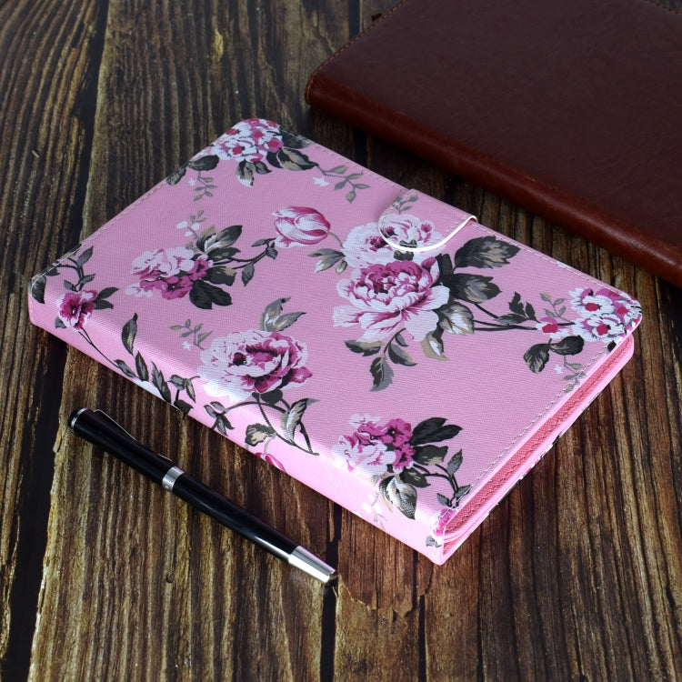 For 7 inch Universal Colored Drawing Pattern Horizontal Flip PU Leather Case with Holder & Card Slots(Pink Flowers) - 7 inch by buy2fix | Online Shopping UK | buy2fix