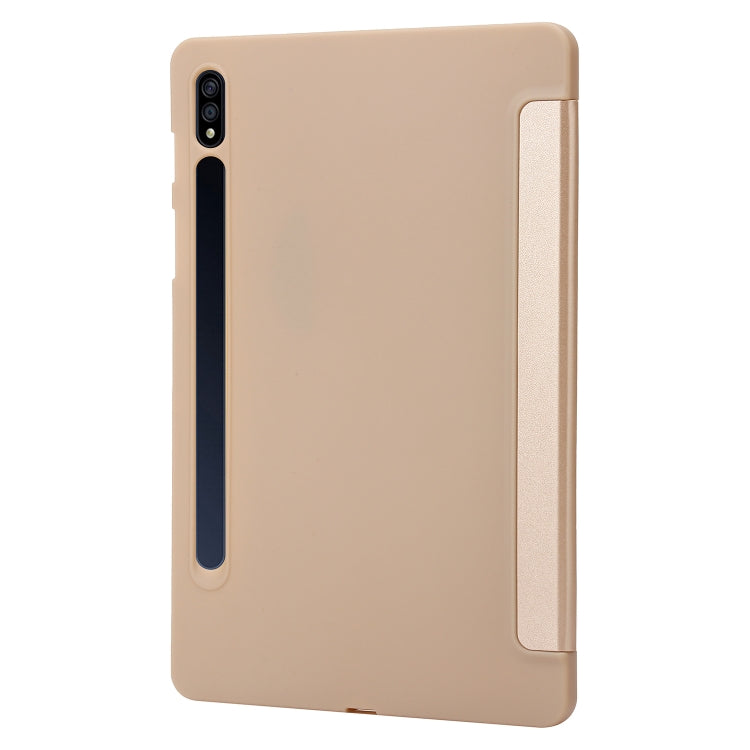 For Samsung Galaxy Tab S9+ / S10+ 3-Fold Holder Silicone Leather Tablet Case(Gold) - Galaxy Tab S9+ Cases by buy2fix | Online Shopping UK | buy2fix