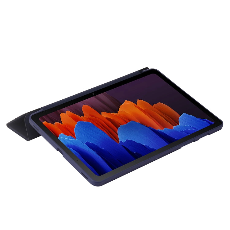 For Samsung Galaxy Tab S10 FE / S9 FE / S9 3-Fold Holder Silicone Leather Tablet Case(Dark Blue) - Galaxy Tab S9 Cases by buy2fix | Online Shopping UK | buy2fix