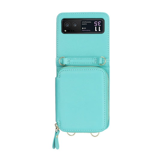 For Motorola Razr 40 Long and Short Lanyard Zipper Card Slot Foldable Phone Case(Mint Green) by buy2fix