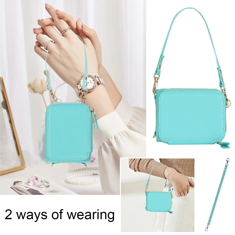 For Motorola Razr 40 Long and Short Lanyard Zipper Card Slot Foldable Phone Case(Mint Green) by buy2fix