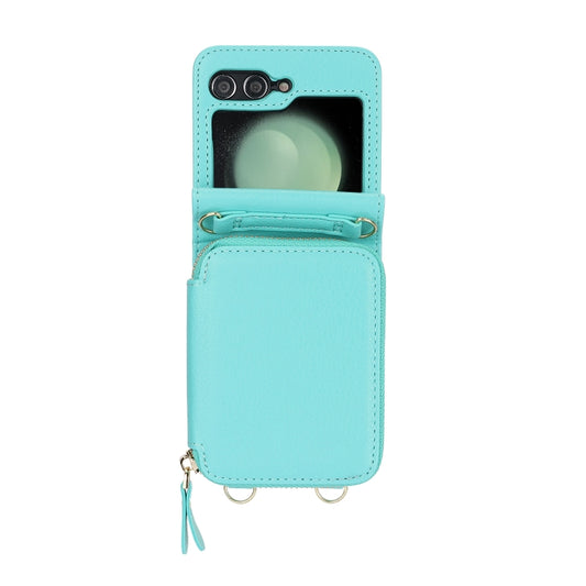 For Samsung Galaxy Z Flip5 Long and Short Lanyard Zipper Card Slot Foldable Phone Case(Mint Green) - Galaxy Z Flip5 Cases by buy2fix | Online Shopping UK | buy2fix