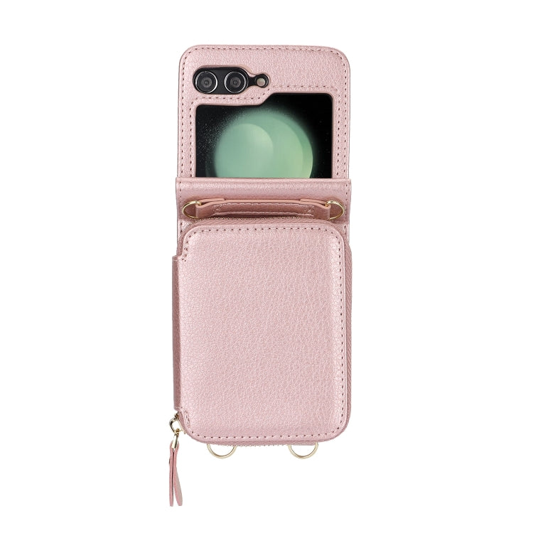 For Samsung Galaxy Z Flip6 Long and Short Lanyard Zipper Card Slot Foldable Phone Case(Pink) - Galaxy Z Flip6 5G Cases by buy2fix | Online Shopping UK | buy2fix