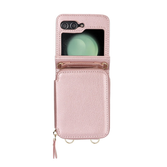 For Samsung Galaxy Z Flip6 / Flip7 FE Long and Short Lanyard Zipper Card Slot Foldable Phone Case(Pink) - Galaxy Z Flip6 5G Cases by buy2fix | Online Shopping UK | buy2fix