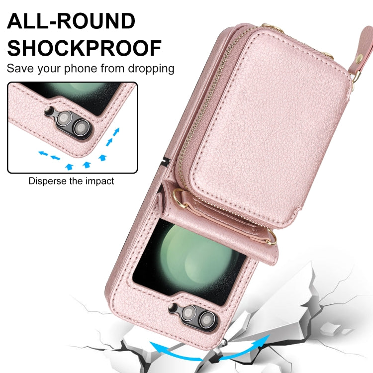 For Samsung Galaxy Z Flip6 Long and Short Lanyard Zipper Card Slot Foldable Phone Case(Pink) - Galaxy Z Flip6 5G Cases by buy2fix | Online Shopping UK | buy2fix