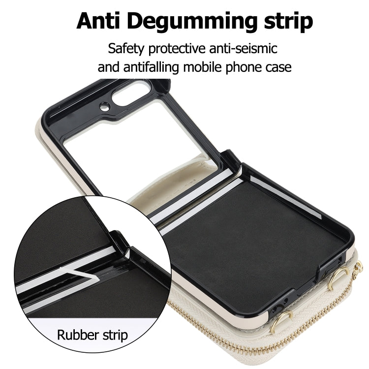 For Samsung Galaxy Z Flip6 Long and Short Lanyard Zipper Card Slot Foldable Phone Case(Beige) - Galaxy Z Flip6 5G Cases by buy2fix | Online Shopping UK | buy2fix