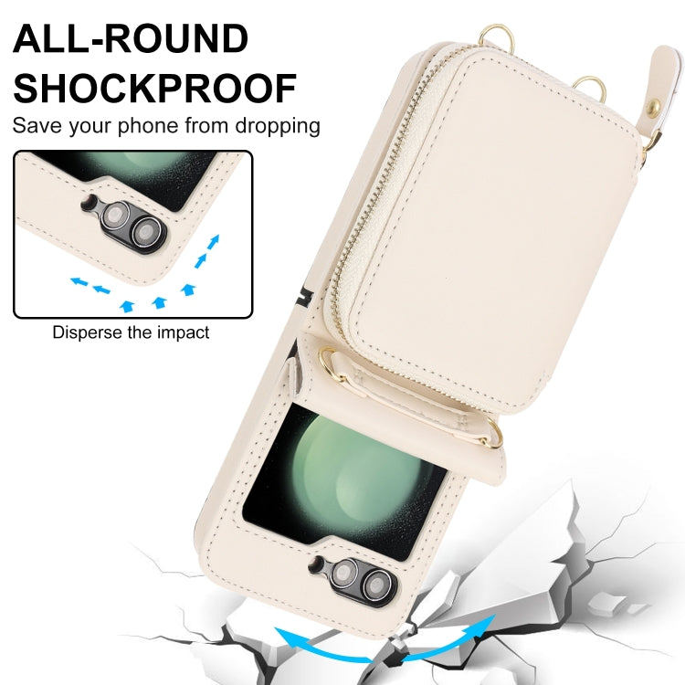 For Samsung Galaxy Z Flip6 Long and Short Lanyard Zipper Card Slot Foldable Phone Case(Beige) - Galaxy Z Flip6 5G Cases by buy2fix | Online Shopping UK | buy2fix