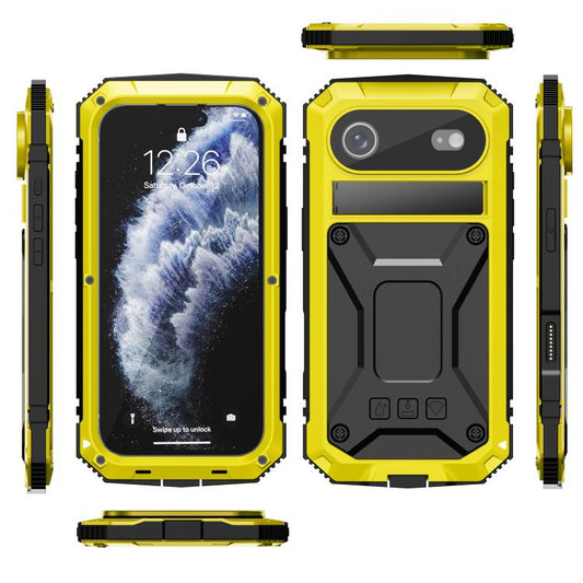 For iPhone Air R-JUST Metal + Silicone + Tempered Glass Life Waterproof Phone Case with Holder(Yellow) - iPhone Air Cases by R-JUST | Online Shopping UK | buy2fix