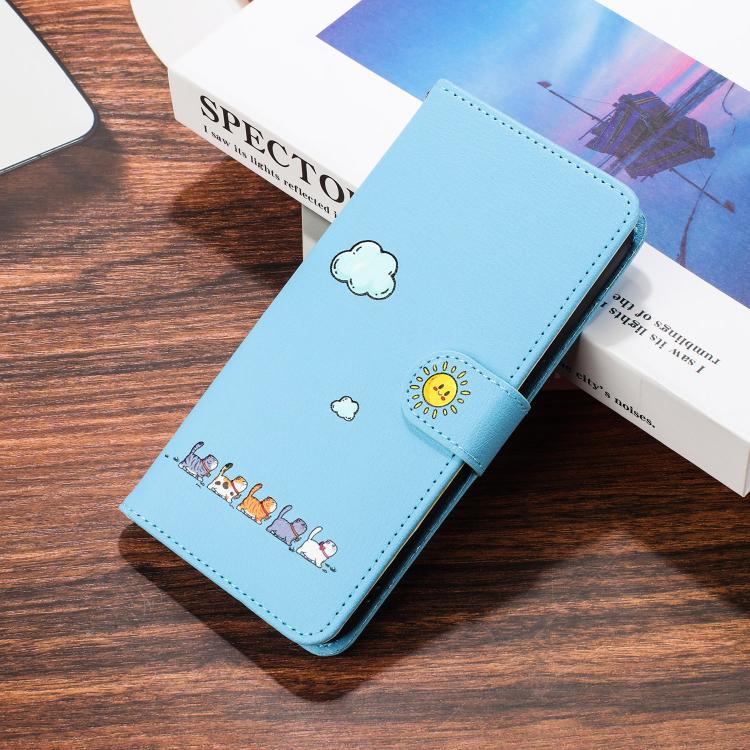 For iPhone 16e Cartoon Cats Leather Phone Case(Blue) - iPhone 16e Cases by buy2fix | Online Shopping UK | buy2fix