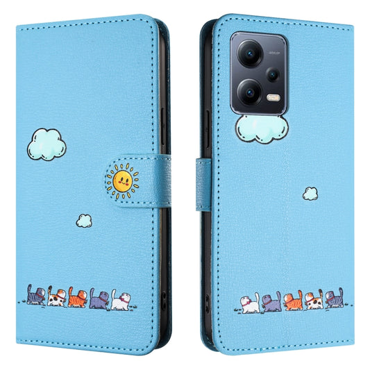 For Xiaomi Redmi Note 12 Pro 5G Global Cartoon Cats Leather Phone Case(Blue) by buy2fix