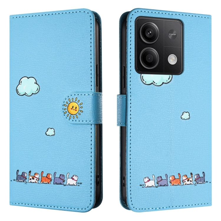 For Xiaomi Redmi Note 13 4G Cartoon Cats Leather Phone Case(Blue) - Xiaomi Cases by buy2fix | Online Shopping UK | buy2fix