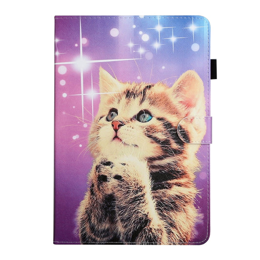 For 10 inch Universal Tablet PC Colored Drawing Pattern Horizontal Flip PU Leather Case with Holder & Card Slot(Starry Cat) - 10 - 11 inch by buy2fix | Online Shopping UK | buy2fix