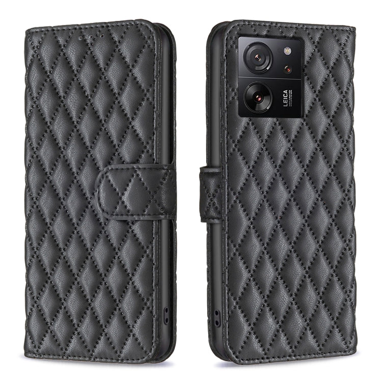 For Xiaomi 13T / 13T Pro / Redmi K60 Ultra Diamond Lattice Wallet Leather Flip Phone Case(Black) - Xiaomi Cases by buy2fix | Online Shopping UK | buy2fix