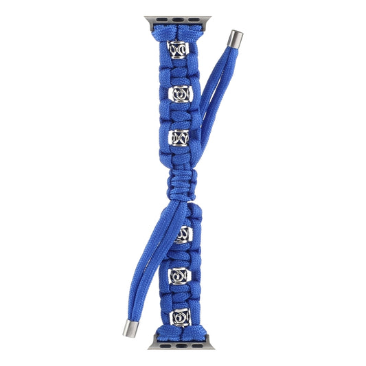 For Apple Watch Ultra 2 49mm Silk Silver Beads Braided Watch Band(Blue) by buy2fix
