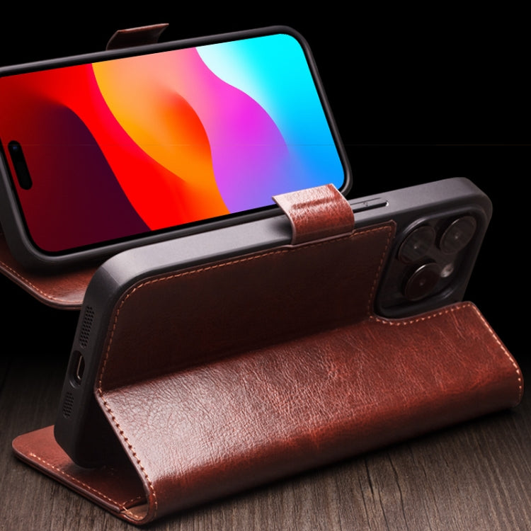 For iPhone 15 Pro Max QIALINO Classic 103 Buckle Genuine Leather Phone Case(Black) - iPhone 15 Pro Max Cases by QIALINO | Online Shopping UK | buy2fix