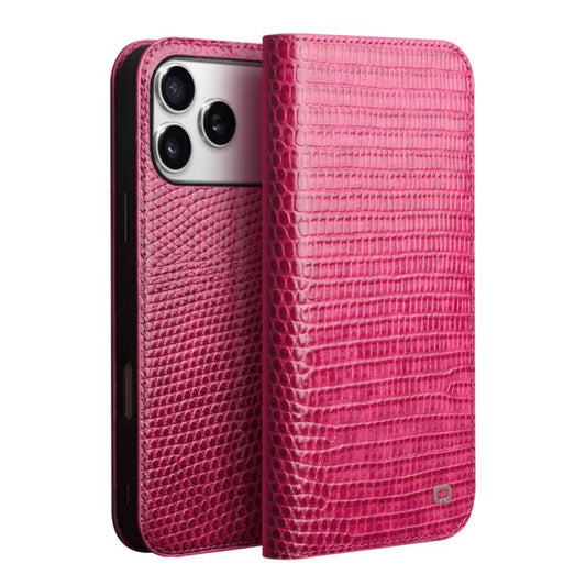 For iPhone 17 Pro QIALINO Little Crocodile Texture Genuine Leather Phone Case(Rose Red) - iPhone 17 Pro Cases by QIALINO | Online Shopping UK | buy2fix