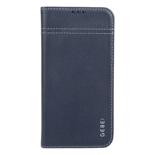 For iPhone 16 GEBEI Top-grain Horizontal Flip Leather Phone Case(Blue) by GEBEI
