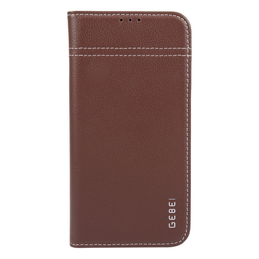 For iPhone 16 Plus GEBEI Top-grain Horizontal Flip Leather Phone Case(Brown) by GEBEI