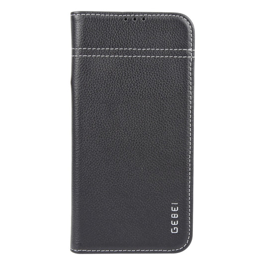 For iPhone 16 Pro GEBEI Top-grain Horizontal Flip Leather Phone Case(Black) by GEBEI