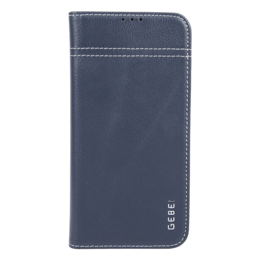 For iPhone 16 Pro Max GEBEI Top-grain Horizontal Flip Leather Phone Case(Blue) by GEBEI