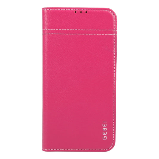 For iPhone 16 Pro Max GEBEI Top-grain Horizontal Flip Leather Phone Case(Rose Red) by GEBEI
