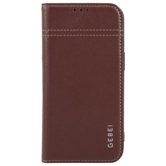 For iPhone 16e GEBEI Top-grain Horizontal Flip Leather Phone Case(Brown) - iPhone 16e Cases by GEBEI | Online Shopping UK | buy2fix