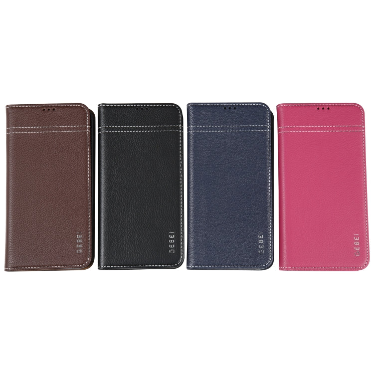 For iPhone 15 GEBEI Top-grain Horizontal Flip Leather Phone Case(Rose Red) - iPhone 15 Cases by GEBEI | Online Shopping UK | buy2fix